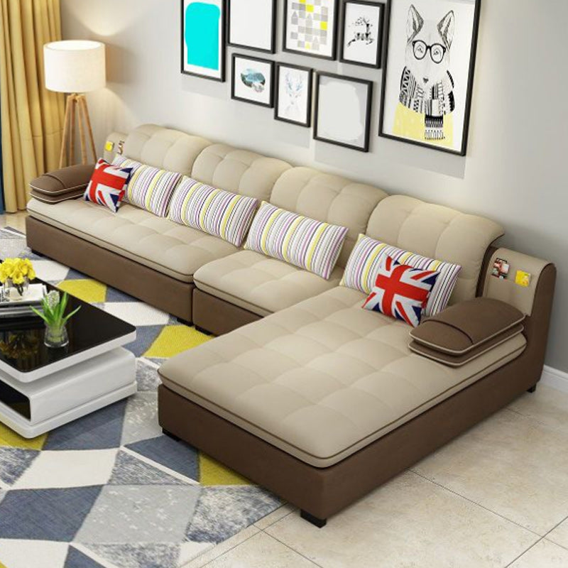 Farmhouse Linen Sofa with Chaise Pillow Top Arm 4-Seater Sofa