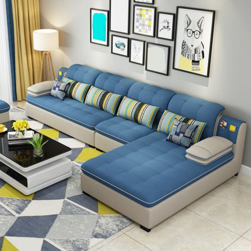 Farmhouse Linen Sofa with Chaise Pillow Top Arm 4-Seater Sofa