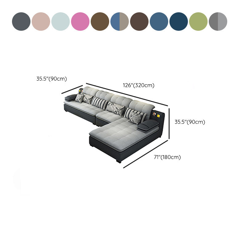 Farmhouse Linen Sofa with Chaise Pillow Top Arm 4-Seater Sofa