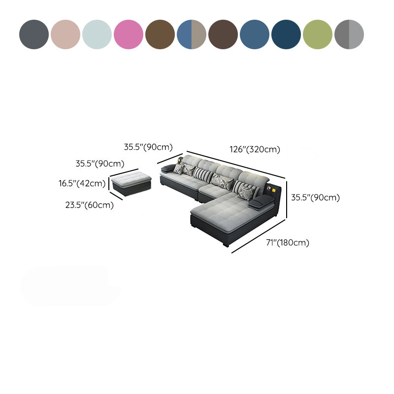 Farmhouse Linen Sofa with Chaise Pillow Top Arm 4-Seater Sofa