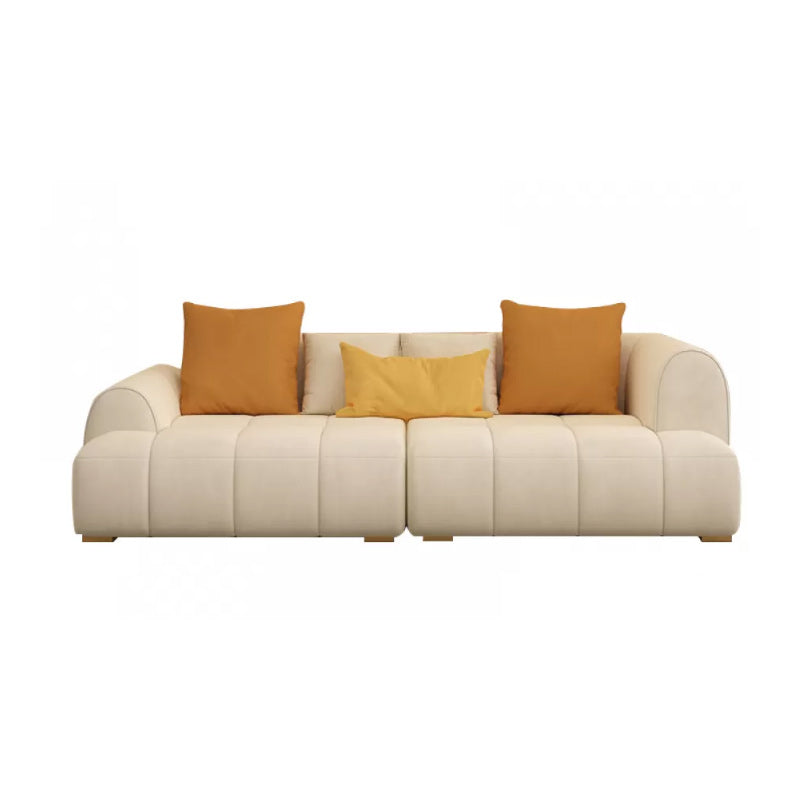 Recessed Arm Sofa Contemporary L Faux Leather Sofa with Pillows