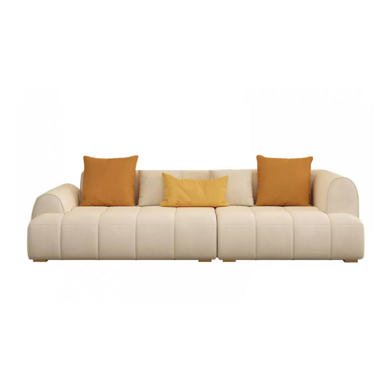 Recessed Arm Sofa Contemporary L Faux Leather Sofa with Pillows