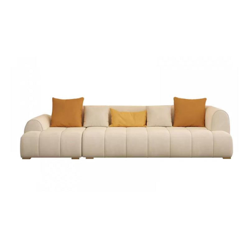 Recessed Arm Sofa Contemporary L Faux Leather Sofa with Pillows
