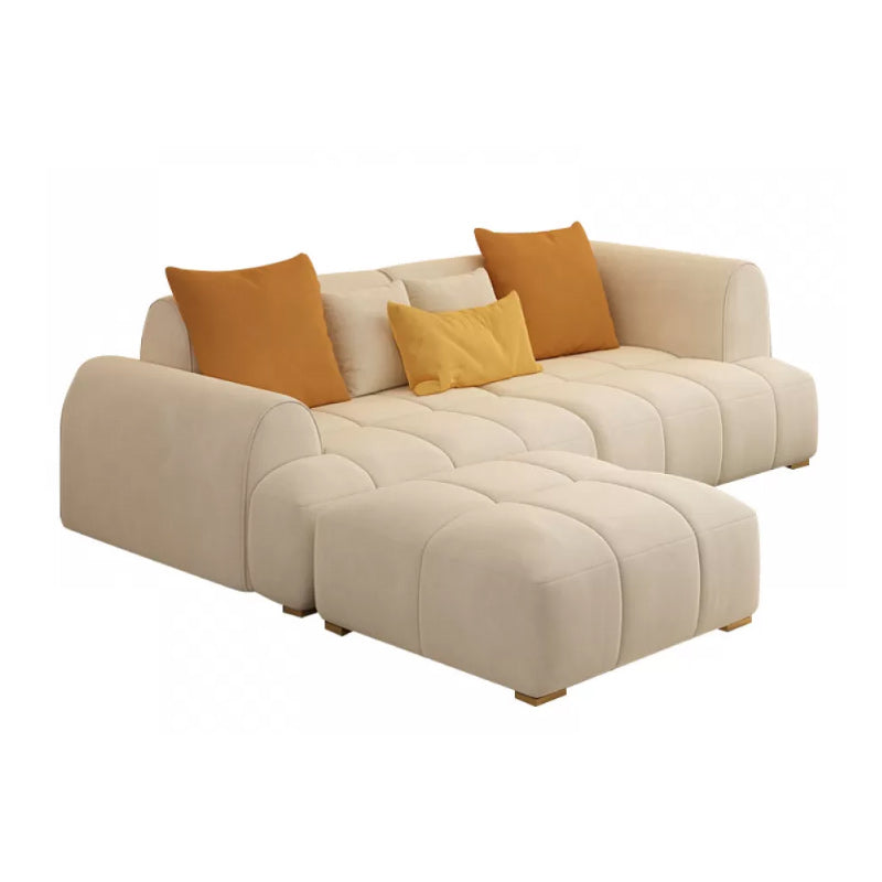 Recessed Arm Sofa Contemporary L Faux Leather Sofa with Pillows