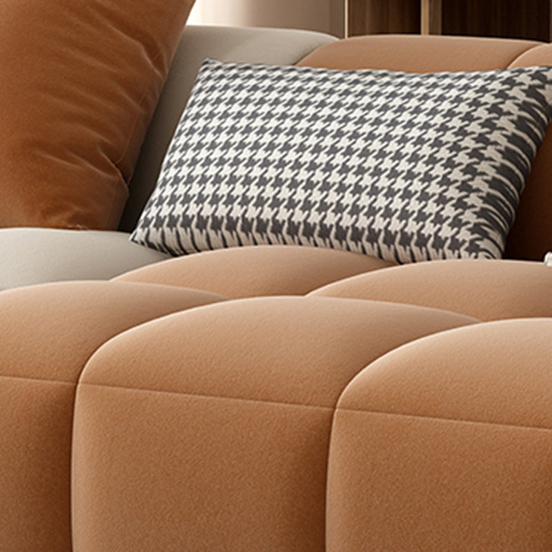 Recessed Arm Sofa Contemporary L Faux Leather Sofa with Pillows