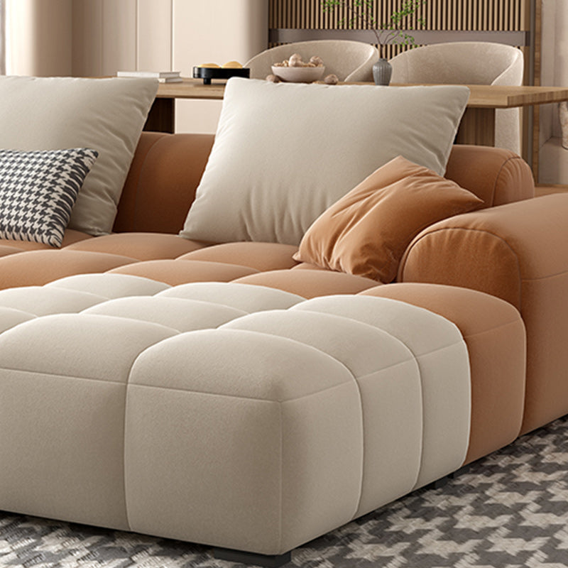 Recessed Arm Sofa Contemporary L Faux Leather Sofa with Pillows