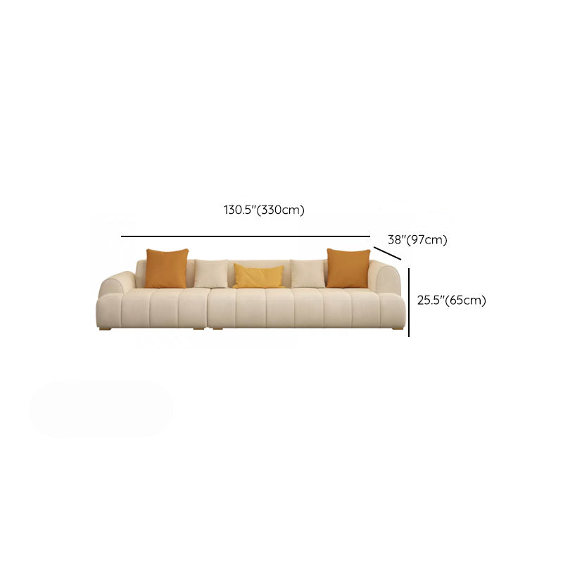 Recessed Arm Sofa Contemporary L Faux Leather Sofa with Pillows