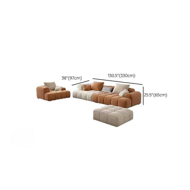 Recessed Arm Sofa Contemporary L Faux Leather Sofa with Pillows