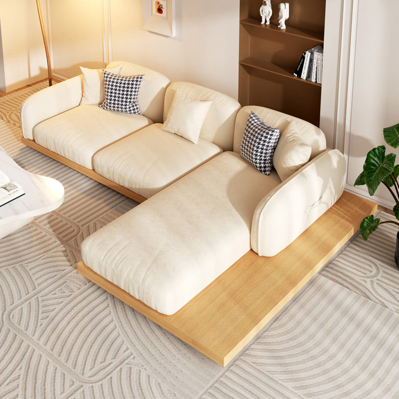 Contemporary Velvet Sectional Sofa with Pillows Back and Square Arms