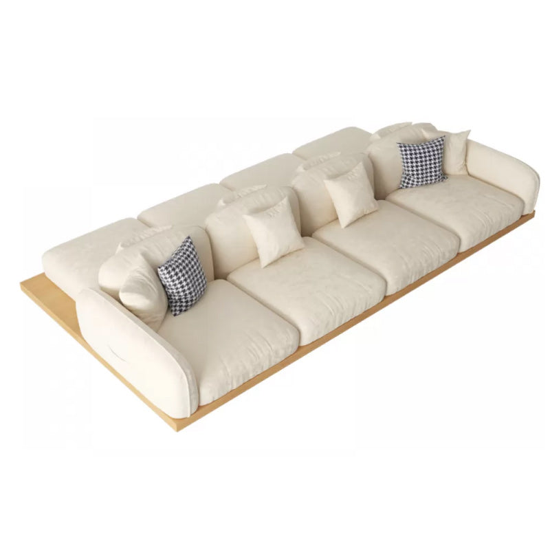 Contemporary Velvet Sectional Sofa with Pillows Back and Square Arms