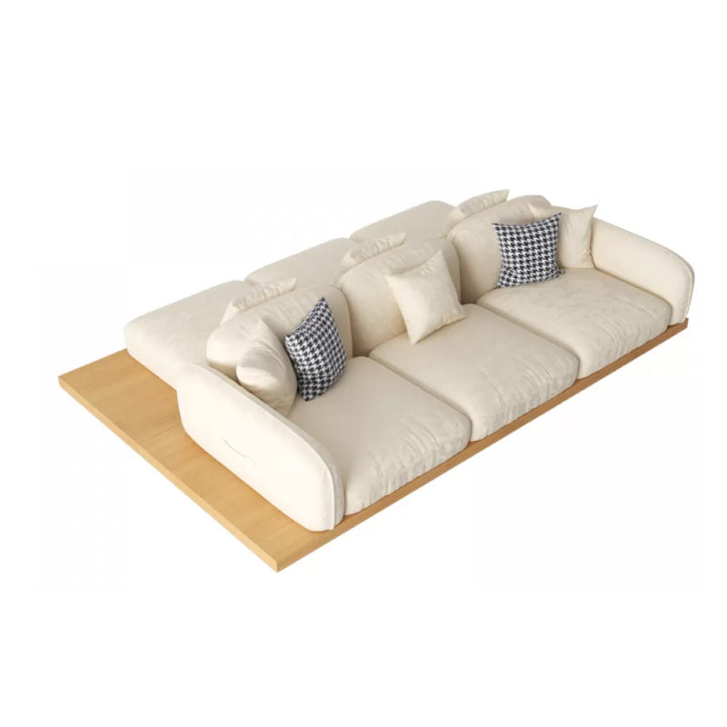Contemporary Velvet Sectional Sofa with Pillows Back and Square Arms