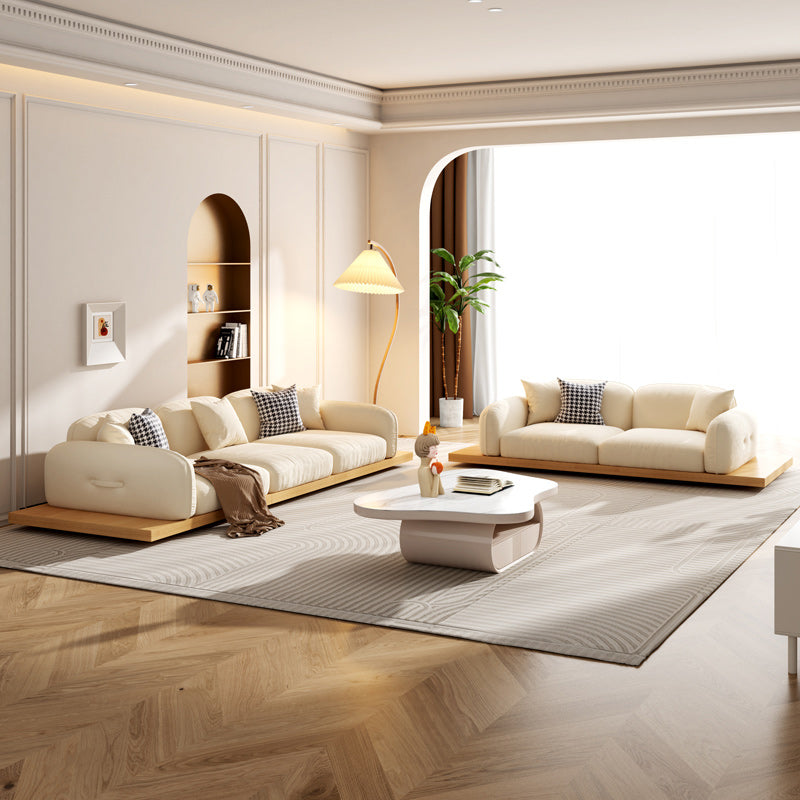 Contemporary Velvet Sectional Sofa with Pillows Back and Square Arms