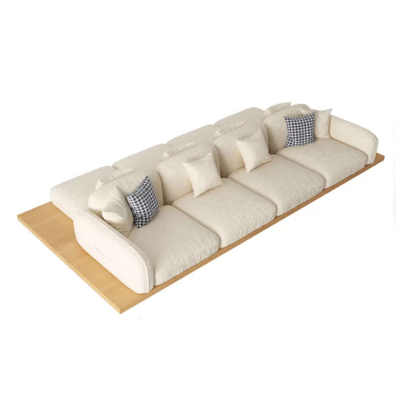 Contemporary Velvet Sectional Sofa with Pillows Back and Square Arms