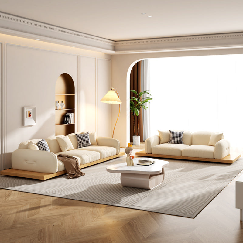 Contemporary Velvet Sectional Sofa with Pillows Back and Square Arms