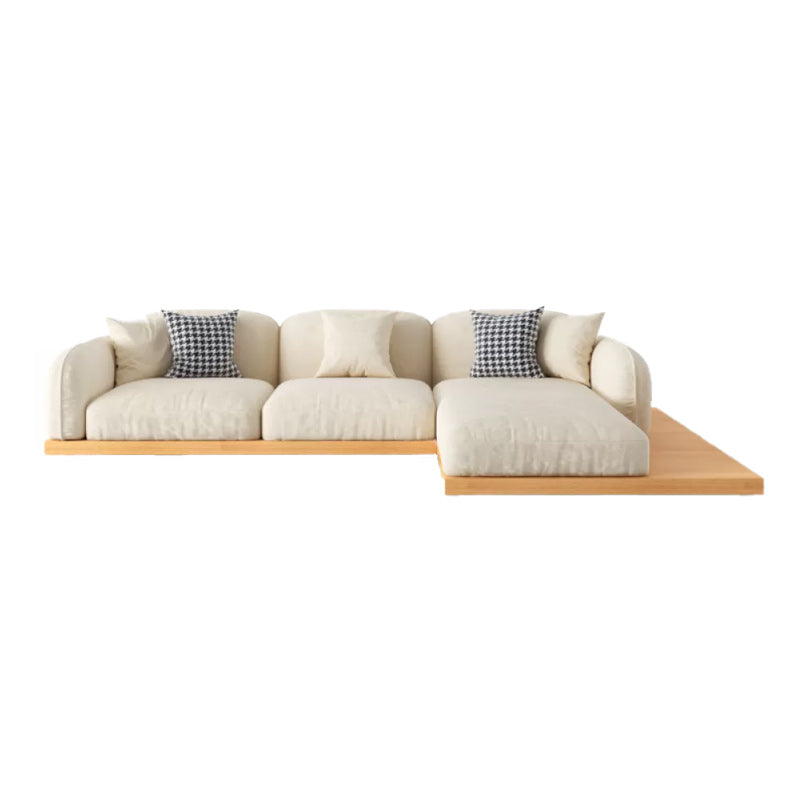 Contemporary Velvet Sectional Sofa with Pillows Back and Square Arms