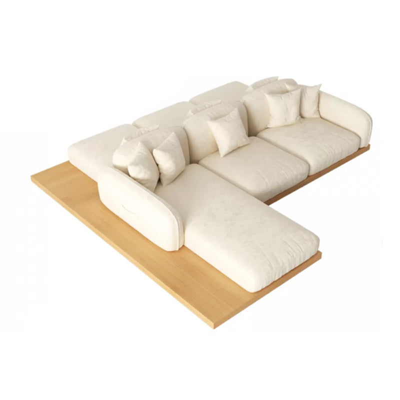 Contemporary Velvet Sectional Sofa with Pillows Back and Square Arms