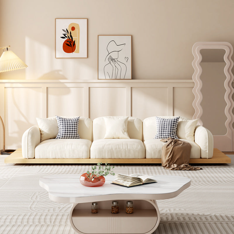 Contemporary Velvet Sectional Sofa with Pillows Back and Square Arms