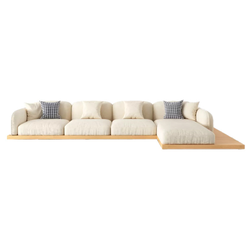 Contemporary Velvet Sectional Sofa with Pillows Back and Square Arms