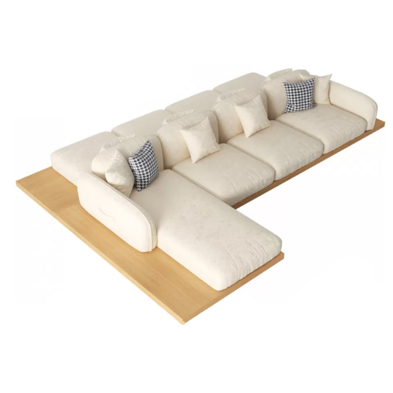 Contemporary Velvet Sectional Sofa with Pillows Back and Square Arms