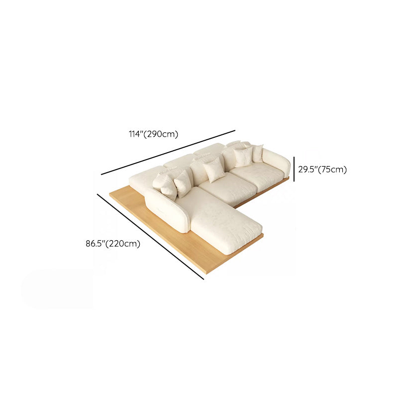 Contemporary Velvet Sectional Sofa with Pillows Back and Square Arms