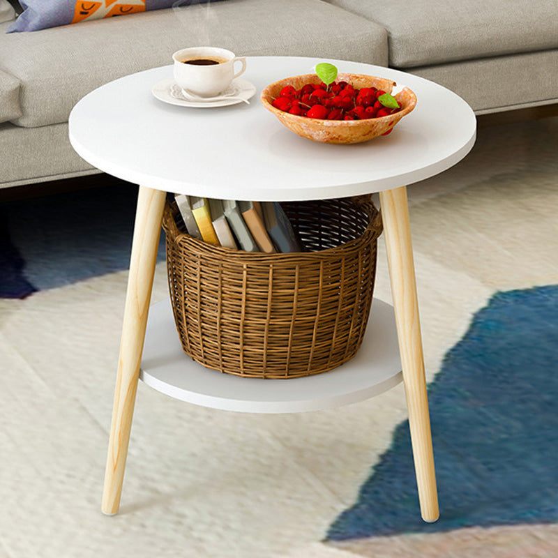 Contemporary Wooden Single Coffee Table 3 Legs Round Cocktail Table