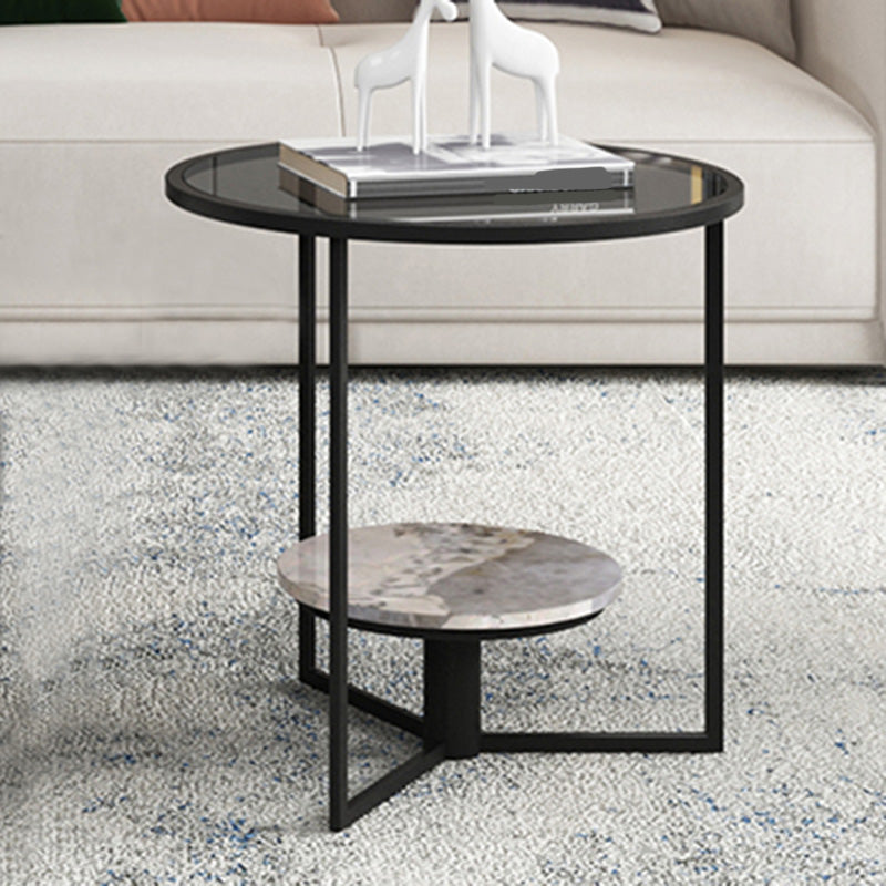 Contemporary Coffee Table Round Glass Top Cocktail Table with Storage