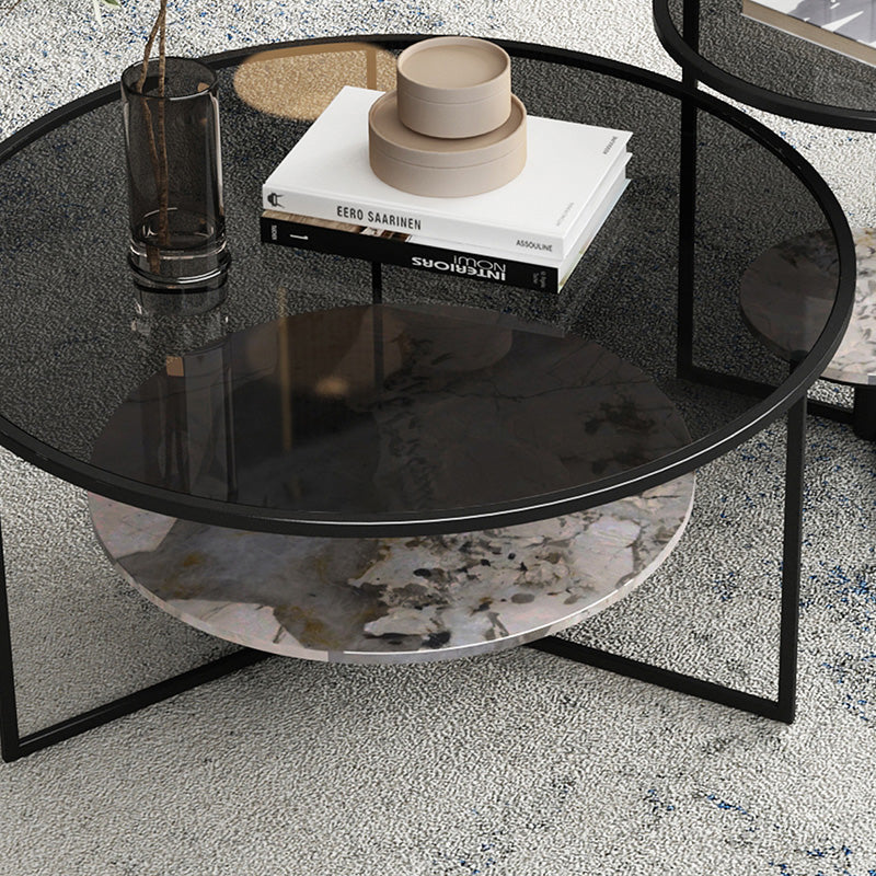 Contemporary Coffee Table Round Glass Top Cocktail Table with Storage