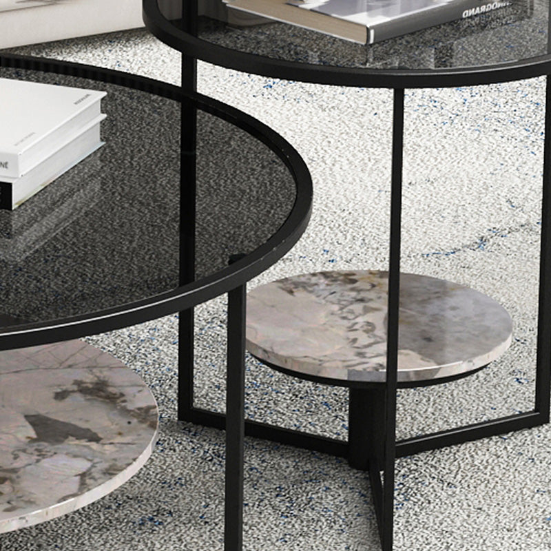 Contemporary Coffee Table Round Glass Top Cocktail Table with Storage