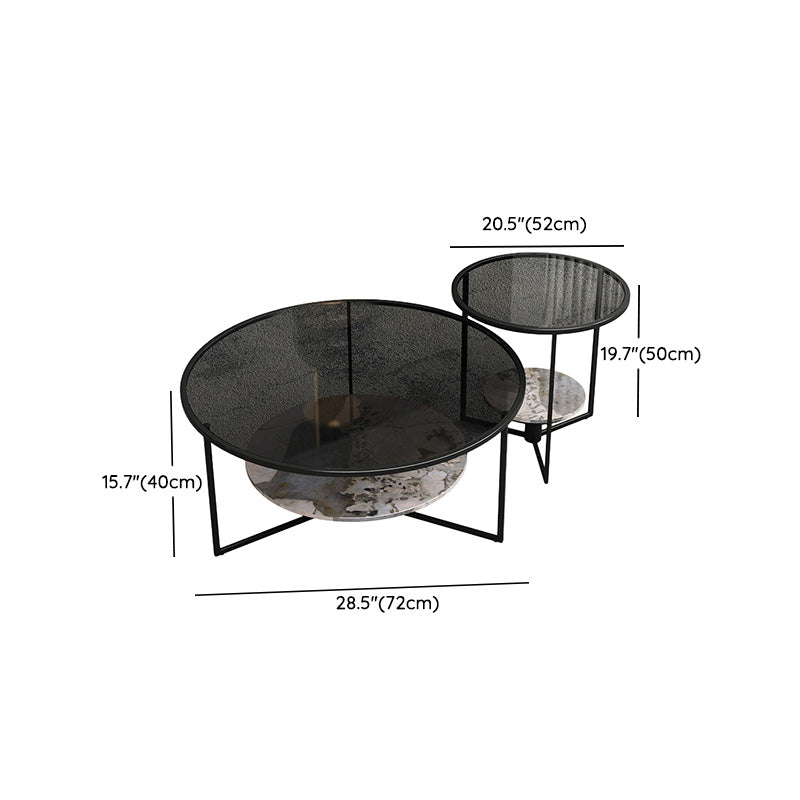 Contemporary Coffee Table Round Glass Top Cocktail Table with Storage