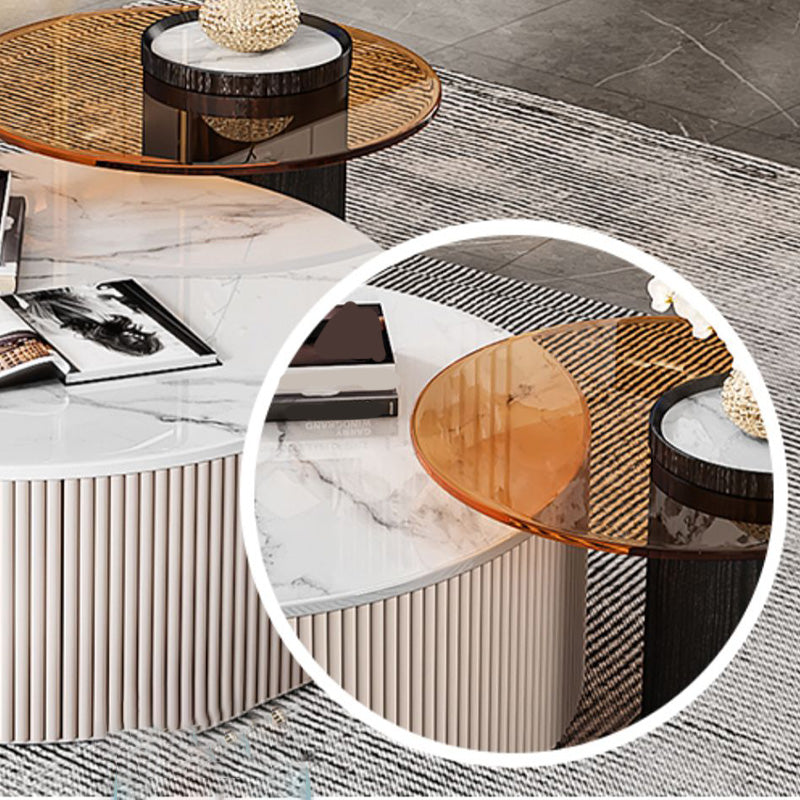Modern Round Coffee Table Block Nesting Coffee Table Set for Living Room