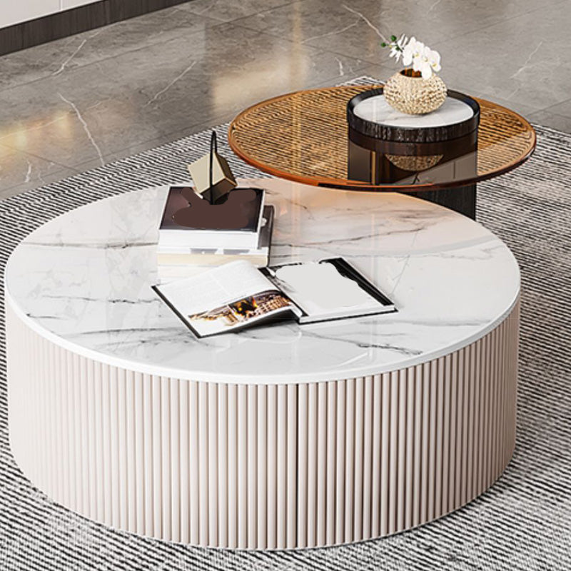 Modern Round Coffee Table Block Nesting Coffee Table Set for Living Room