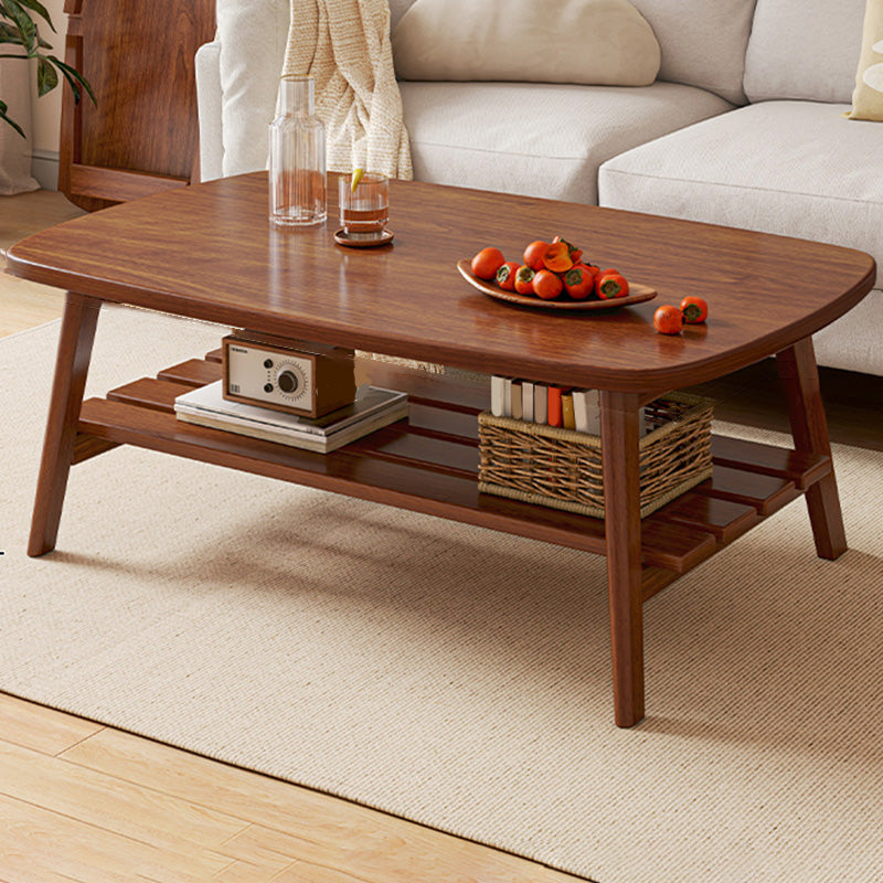 Contemporary Wooden Single Coffee Table 4 Legs Folding Cocktail Table with Storage Shelf