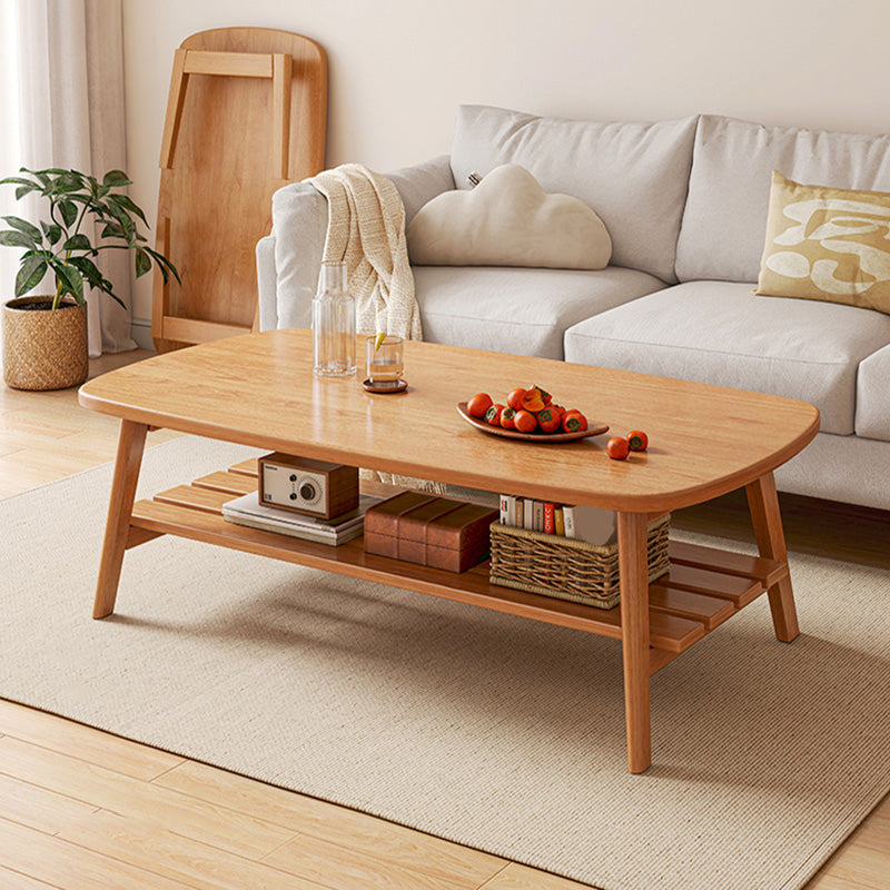 Contemporary Wooden Single Coffee Table 4 Legs Folding Cocktail Table with Storage Shelf