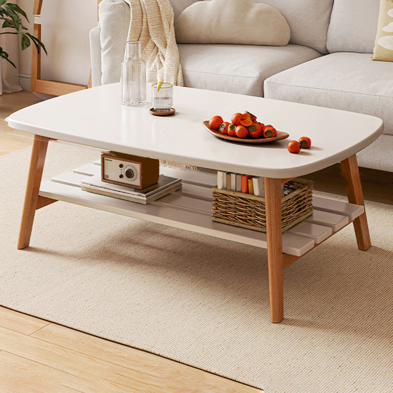 Contemporary Wooden Single Coffee Table 4 Legs Folding Cocktail Table with Storage Shelf