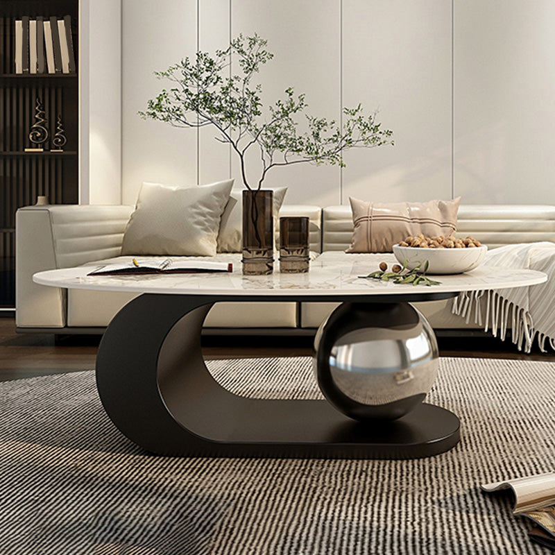 14"H Glam Coffee Table Slate Oval Pedestal Coffee Cocktail Table