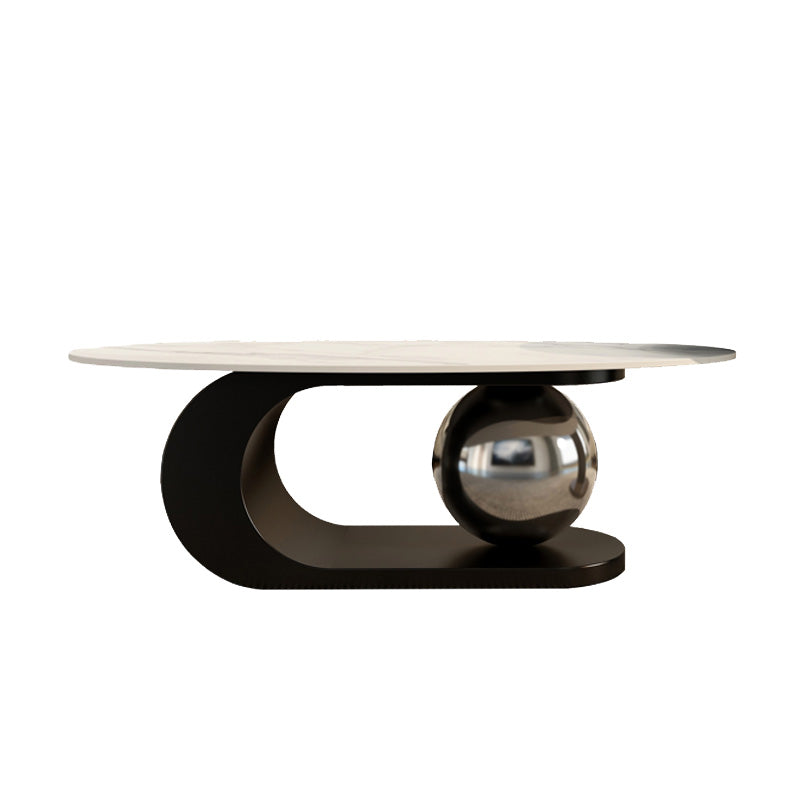 14"H Glam Coffee Table Slate Oval Pedestal Coffee Cocktail Table