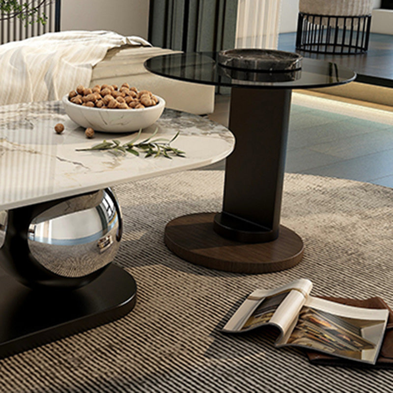 14"H Glam Coffee Table Slate Oval Pedestal Coffee Cocktail Table