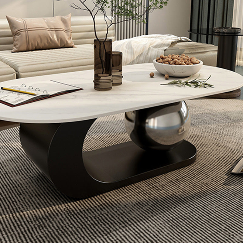 14"H Glam Coffee Table Slate Oval Pedestal Coffee Cocktail Table