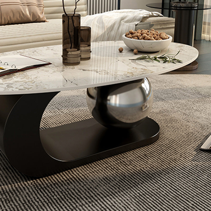 14"H Glam Coffee Table Slate Oval Pedestal Coffee Cocktail Table