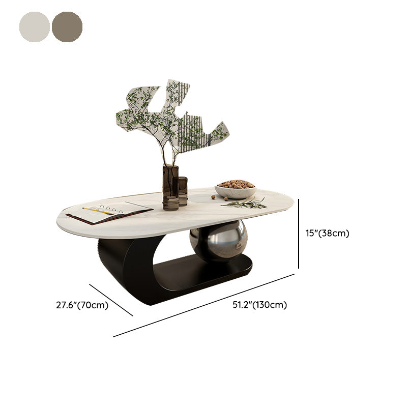 14"H Glam Coffee Table Slate Oval Pedestal Coffee Cocktail Table