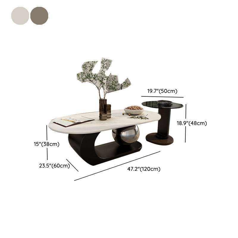 14"H Glam Coffee Table Slate Oval Pedestal Coffee Cocktail Table