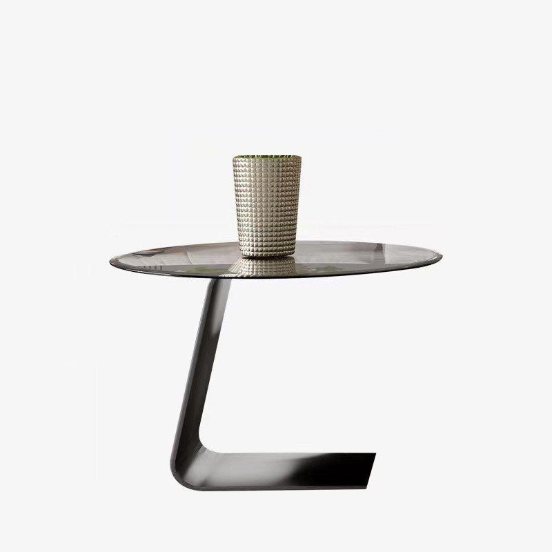 Modern Gray Cocktail Table Round Glass / Slate Coffee Table