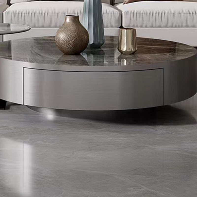 Modern Gray Cocktail Table Round Glass / Slate Coffee Table