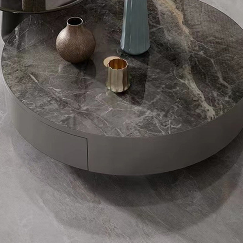 Modern Gray Cocktail Table Round Glass / Slate Coffee Table