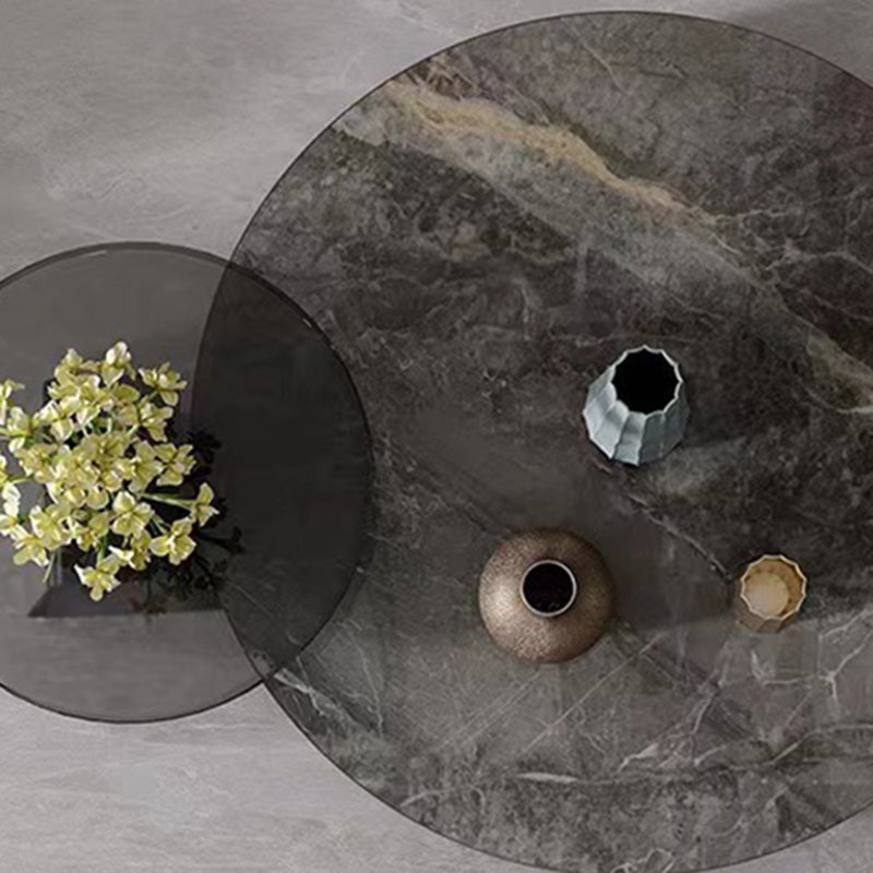 Modern Gray Cocktail Table Round Glass / Slate Coffee Table