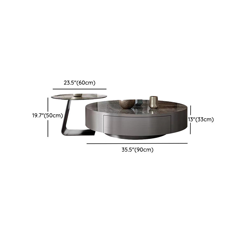 Modern Gray Cocktail Table Round Glass / Slate Coffee Table