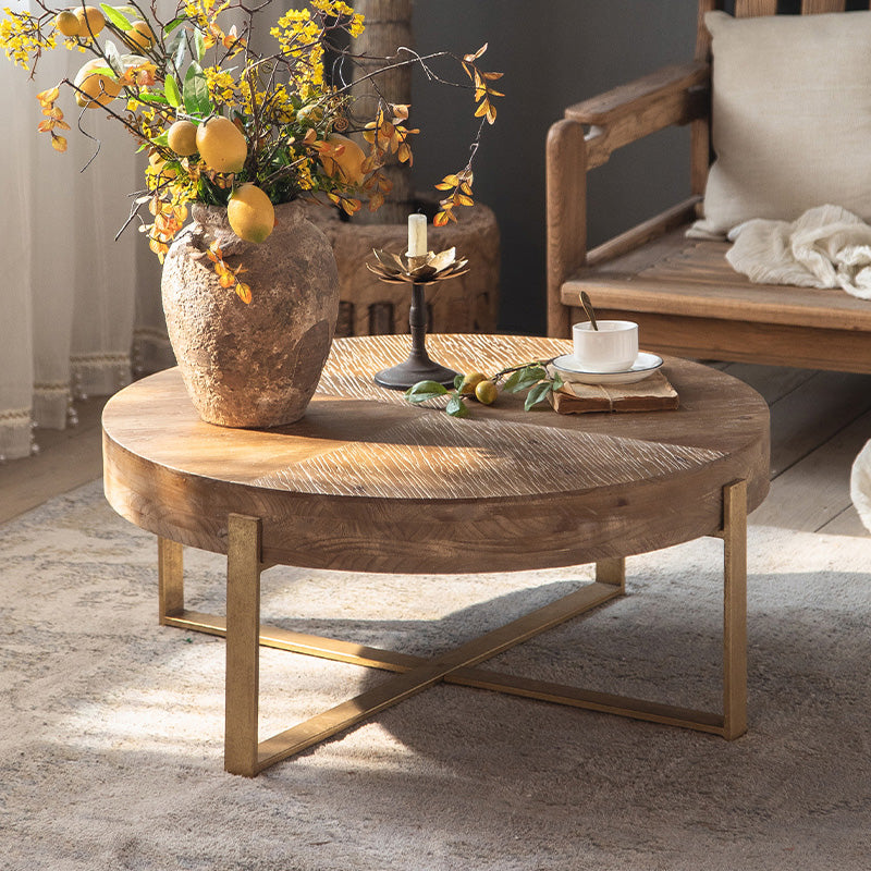 Solid Wood Coffee Table Block Natural Color Coffee Table for Living Room