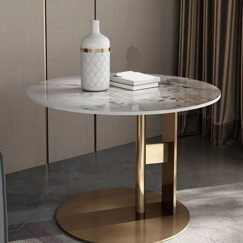 Modern Round Slate Cocktail Table Stainless Steel Pedestal Coffee Table