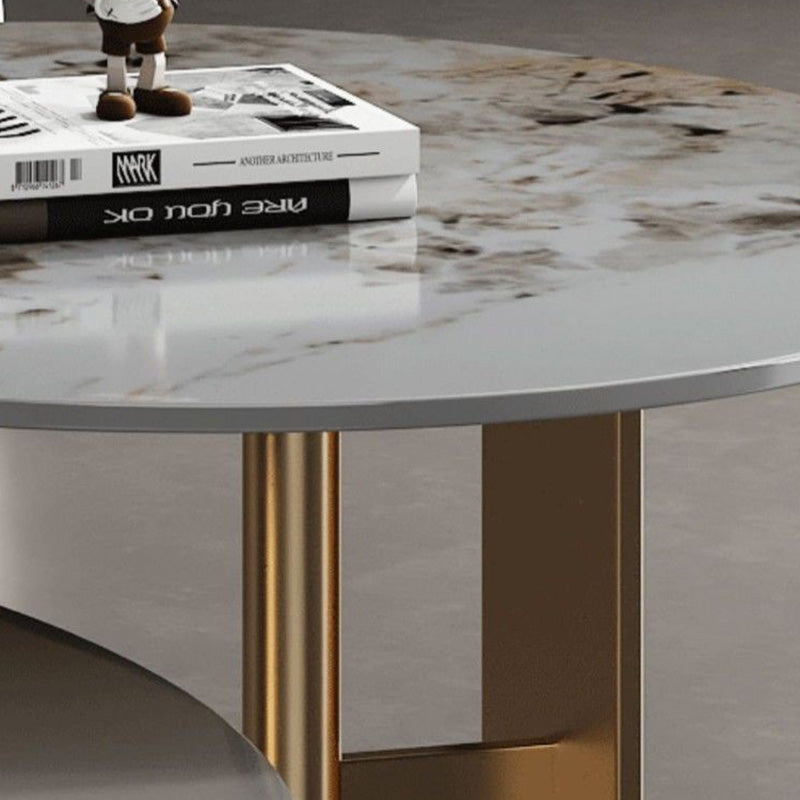 Modern Round Slate Cocktail Table Stainless Steel Pedestal Coffee Table
