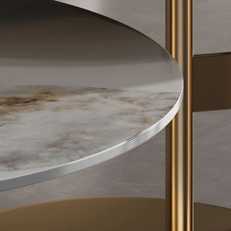 Modern Round Slate Cocktail Table Stainless Steel Pedestal Coffee Table